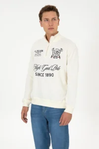 US Polo Assn. Men comfort Fit Half Zippered Cream Sweatshirt - Image 3