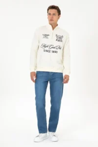 US Polo Assn. Men comfort Fit Half Zippered Cream Sweatshirt - Image 4