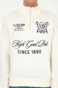 US Polo Assn. Men comfort Fit Half Zippered Cream Sweatshirt - Image 6
