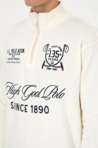 US Polo Assn. Men comfort Fit Half Zippered Cream Sweatshirt - Image 7