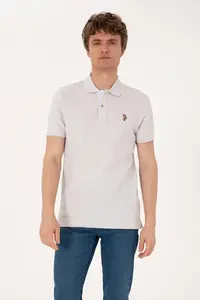 US Polo Assn. Men slim Fit Polo Shirt Collar Light Gray Basic T-Shirt
