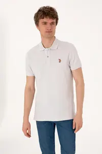 US Polo Assn. Men slim Fit Polo Shirt Collar Light Gray Basic T-Shirt - Image 3