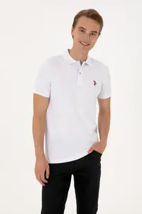 US Polo Assn. Men slim Fit Polo Shirt Collar White Basic T-Shirt