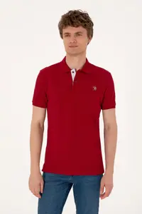 US Polo Assn. Men slim Fit Polo Shirt Collar Burgundy Basic T-Shirt