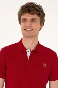 US Polo Assn. Men slim Fit Polo Shirt Collar Burgundy Basic T-Shirt - Image 2