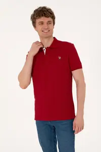 US Polo Assn. Men slim Fit Polo Shirt Collar Burgundy Basic T-Shirt - Image 3