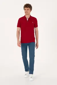 US Polo Assn. Men slim Fit Polo Shirt Collar Burgundy Basic T-Shirt - Image 4