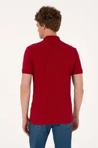 US Polo Assn. Men slim Fit Polo Shirt Collar Burgundy Basic T-Shirt - Image 5