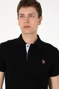 US Polo Assn. Men slim Fit Polo Shirt Collar Black T-Shirt - Image 2
