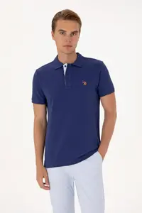 US Polo Assn. Men slim Fit Polo Shirt Collar Light Navy Basic T-Shirt