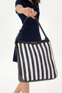 US Polo Assn. Women Navy Blue Striped Kanvas Tote Bag - Image 2