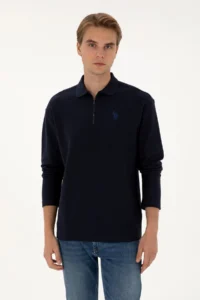 US Polo Assn. Men comfort Fit Half Zippered Navy Blue Sweatshirt