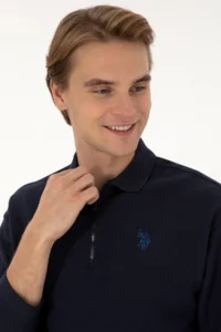 US Polo Assn. Men comfort Fit Half Zippered Navy Blue Sweatshirt - Image 2