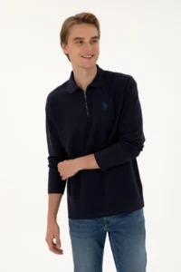 US Polo Assn. Men comfort Fit Half Zippered Navy Blue Sweatshirt - Image 3