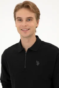 US Polo Assn. Men comfort Fit Half Zippered Black Sweatshirt - Image 2