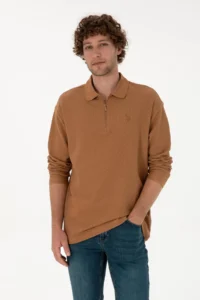 US Polo Assn. Men comfort Fit Half Zippered Camel Sweatshirt - Image 3