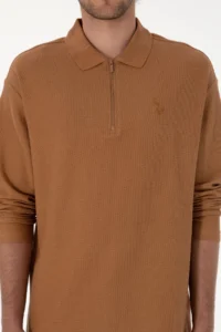 US Polo Assn. Men comfort Fit Half Zippered Camel Sweatshirt - Image 6
