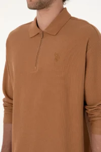 US Polo Assn. Men comfort Fit Half Zippered Camel Sweatshirt - Image 7