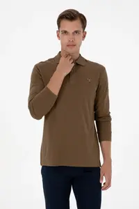 US Polo Shirt Assn. Men Regular Fit Polo Shirt Shirt Collar Khaki Basic Sweatshirt
