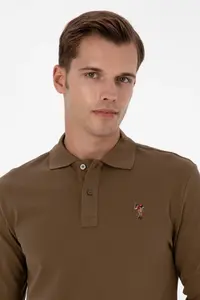 US Polo Shirt Assn. Men Regular Fit Polo Shirt Shirt Collar Khaki Basic Sweatshirt - Image 2