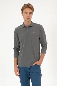 US Polo Assn. Men Regular Fit Polo Shirt Collar Anthracite Melanj Basic Sweatshirt