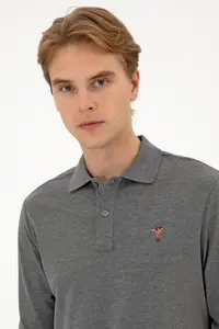 US Polo Assn. Men Regular Fit Polo Shirt Collar Anthracite Melanj Basic Sweatshirt - Image 2