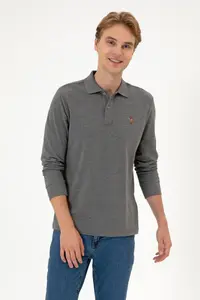 US Polo Assn. Men Regular Fit Polo Shirt Collar Anthracite Melanj Basic Sweatshirt - Image 3