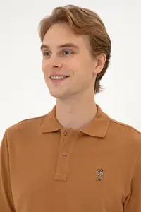 US Polo Shirt Assn. Men Regular Fit Polo Shirt Shirt Collar Camel Basic Sweatshirt - Image 2