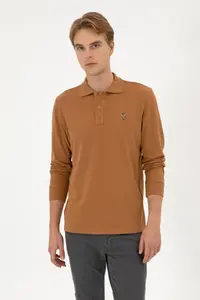 US Polo Shirt Assn. Men Regular Fit Polo Shirt Shirt Collar Camel Basic Sweatshirt - Image 3