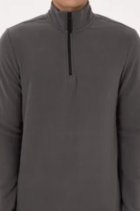 US Polo Assn. Men Regular Fit Gray Fleece Half Zippered Basic Sweatshirt - Image 6