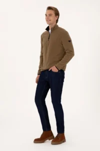 US Polo Assn. Men Regular Fit Khaki Fleece Half Zippered Basic Sweatshirt - Image 4