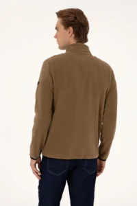 US Polo Assn. Men Regular Fit Khaki Fleece Half Zippered Basic Sweatshirt - Image 5