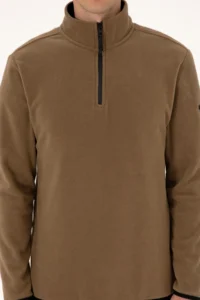 US Polo Assn. Men Regular Fit Khaki Fleece Half Zippered Basic Sweatshirt - Image 6