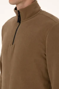 US Polo Assn. Men Regular Fit Khaki Fleece Half Zippered Basic Sweatshirt - Image 7