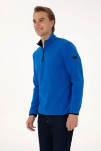 US Polo Assn. Men Regular Fit Saks Blue Fleece Half Zippered Basic Sweatshirt - Image 3