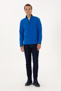 US Polo Assn. Men Regular Fit Saks Blue Fleece Half Zippered Basic Sweatshirt - Image 4