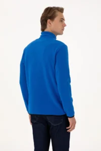 US Polo Assn. Men Regular Fit Saks Blue Fleece Half Zippered Basic Sweatshirt - Image 5