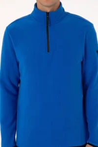 US Polo Assn. Men Regular Fit Saks Blue Fleece Half Zippered Basic Sweatshirt - Image 6