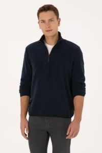 US Polo Assn. Men Regular Fit Navy Blue Fleece Half Zippered Basic Sweatshirt - Image 3
