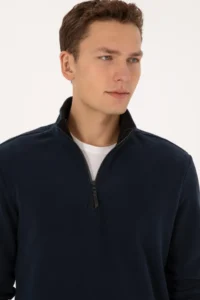 US Polo Assn. Men Regular Fit Navy Blue Fleece Half Zippered Basic Sweatshirt - Image 4
