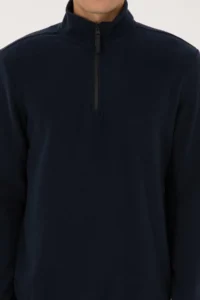US Polo Assn. Men Regular Fit Navy Blue Fleece Half Zippered Basic Sweatshirt - Image 6