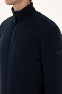 US Polo Assn. Men Regular Fit Navy Blue Fleece Half Zippered Basic Sweatshirt - Image 7