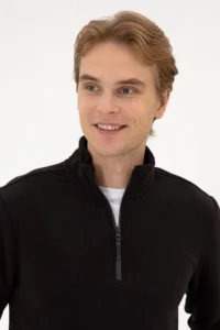 US Polo Assn. Men Regular Fit Black Fleece Half Zippered Basic Sweatshirt - Image 2