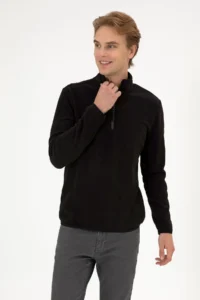 US Polo Assn. Men Regular Fit Black Fleece Half Zippered Basic Sweatshirt - Image 3