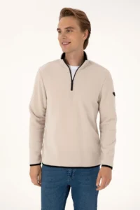 US Polo Assn. Men Regular Fit Stone Fleece Half Zippered Basic Sweatshirt