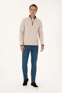 US Polo Assn. Men Regular Fit Stone Fleece Half Zippered Basic Sweatshirt - Image 4
