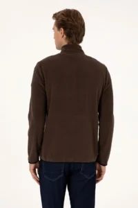 US Polo Assn. Men Regular Fit Dark Brown Fleece Half Zippered Basic Sweatshirt - Image 5
