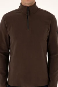 US Polo Assn. Men Regular Fit Dark Brown Fleece Half Zippered Basic Sweatshirt - Image 6