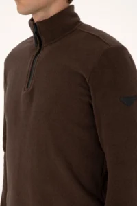 US Polo Assn. Men Regular Fit Dark Brown Fleece Half Zippered Basic Sweatshirt - Image 7