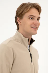 US Polo Assn. Men Regular Fit Dark Beige Fleece Half Zippered Basic Sweatshirt - Image 2